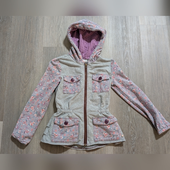 Matilda Jane Floral Gray Kids Jacket with Ruffles - 8 - Preloved - Picture 1 of 10